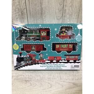 DISNEY 100 MICKEY MOUSE HOLIDAY EXPRESS 12 PIECE TRAIN SET, NEW.